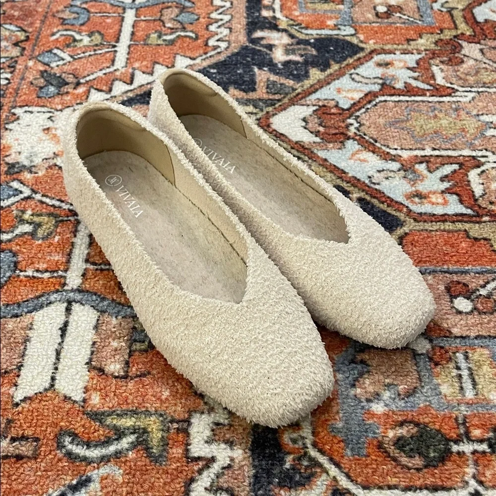 Vivaia Margot Square Toe Ballet Flats Terry Knit Cream | Women’s Size 5